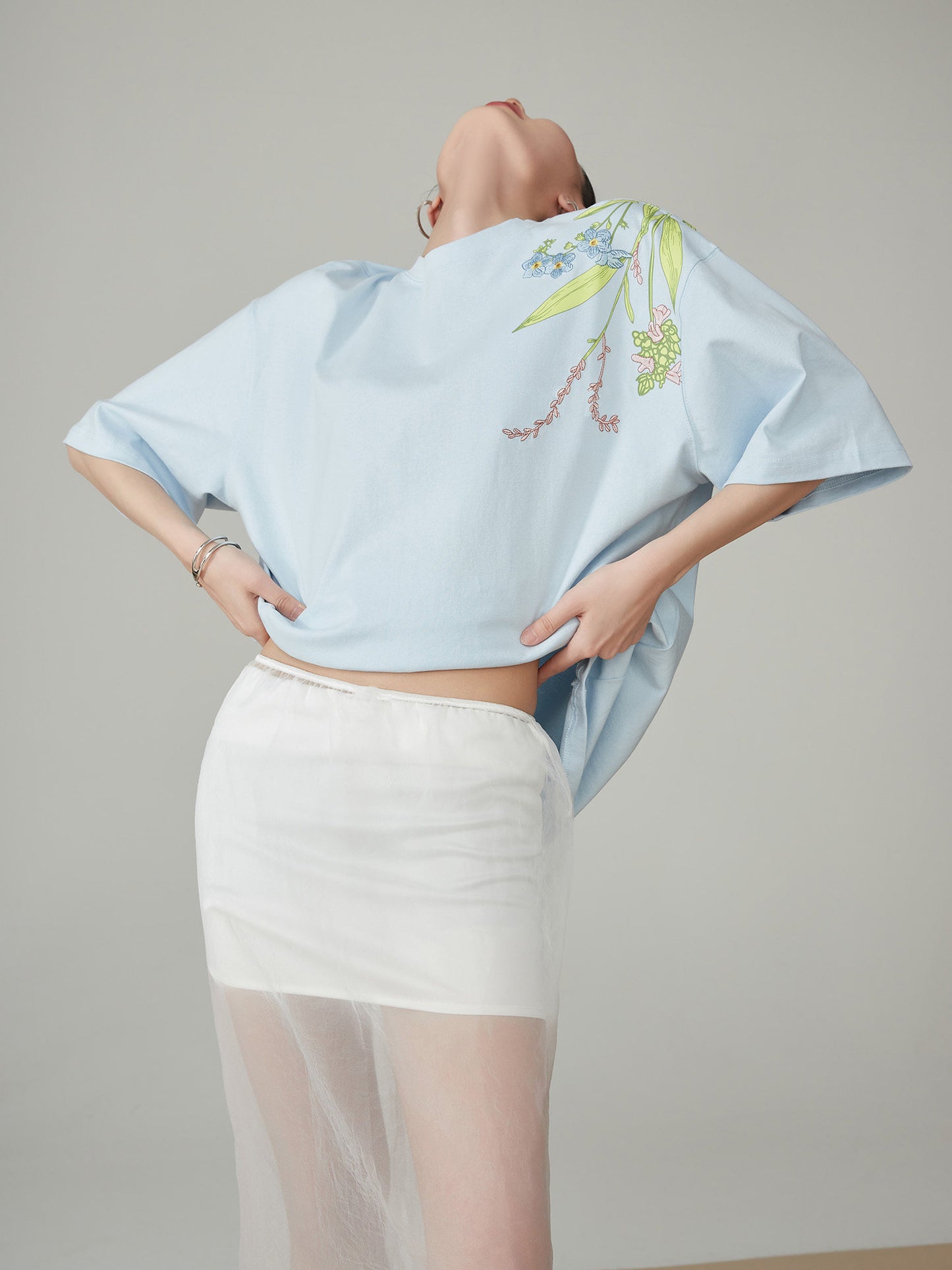Floral Print Oversized Short-Sleeve T-Shirt  FER0288