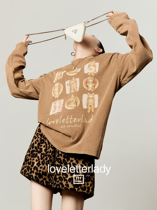 Cat Full Print T-Shirt / Leopard Casual Pants LLA0655