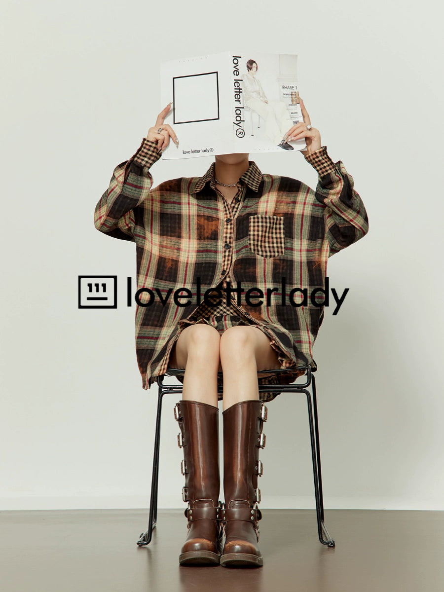 Orange Plaid Oversize Shirt / Skirt LLA0283