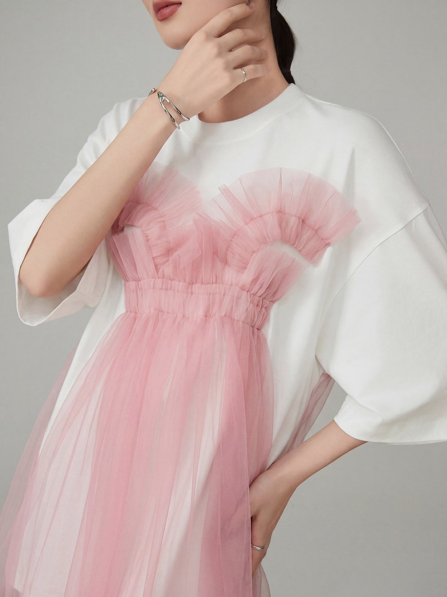 Tulle Layered Style T-Shirt Dress FER0137