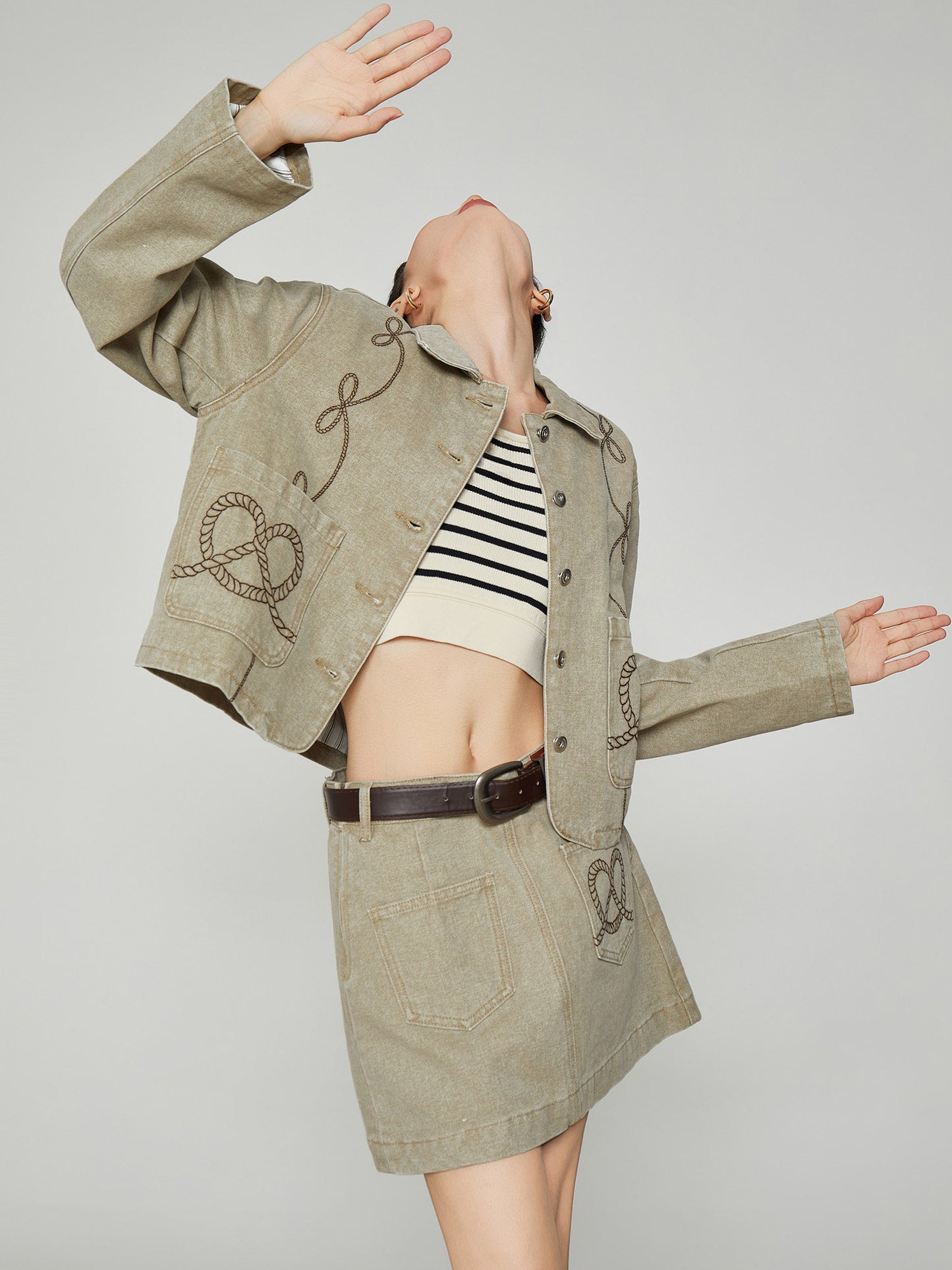 Retro Rope Embroidered Jacket / Mini Skirt FER0391
