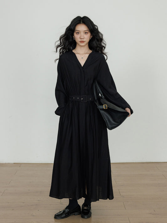 V-neck Maxi Shirred Flare Dress VAS0212