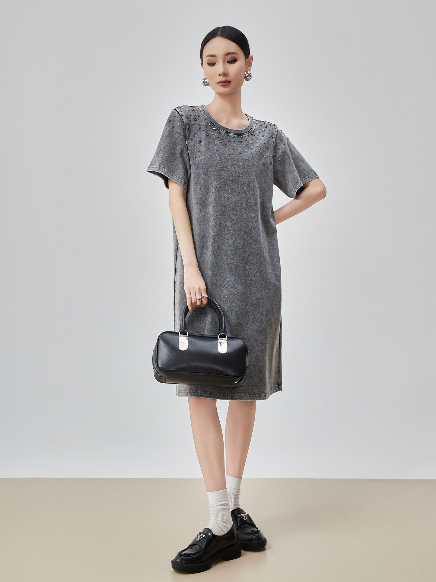 Chemical Wash Studs T-Shirt Dress FER0197