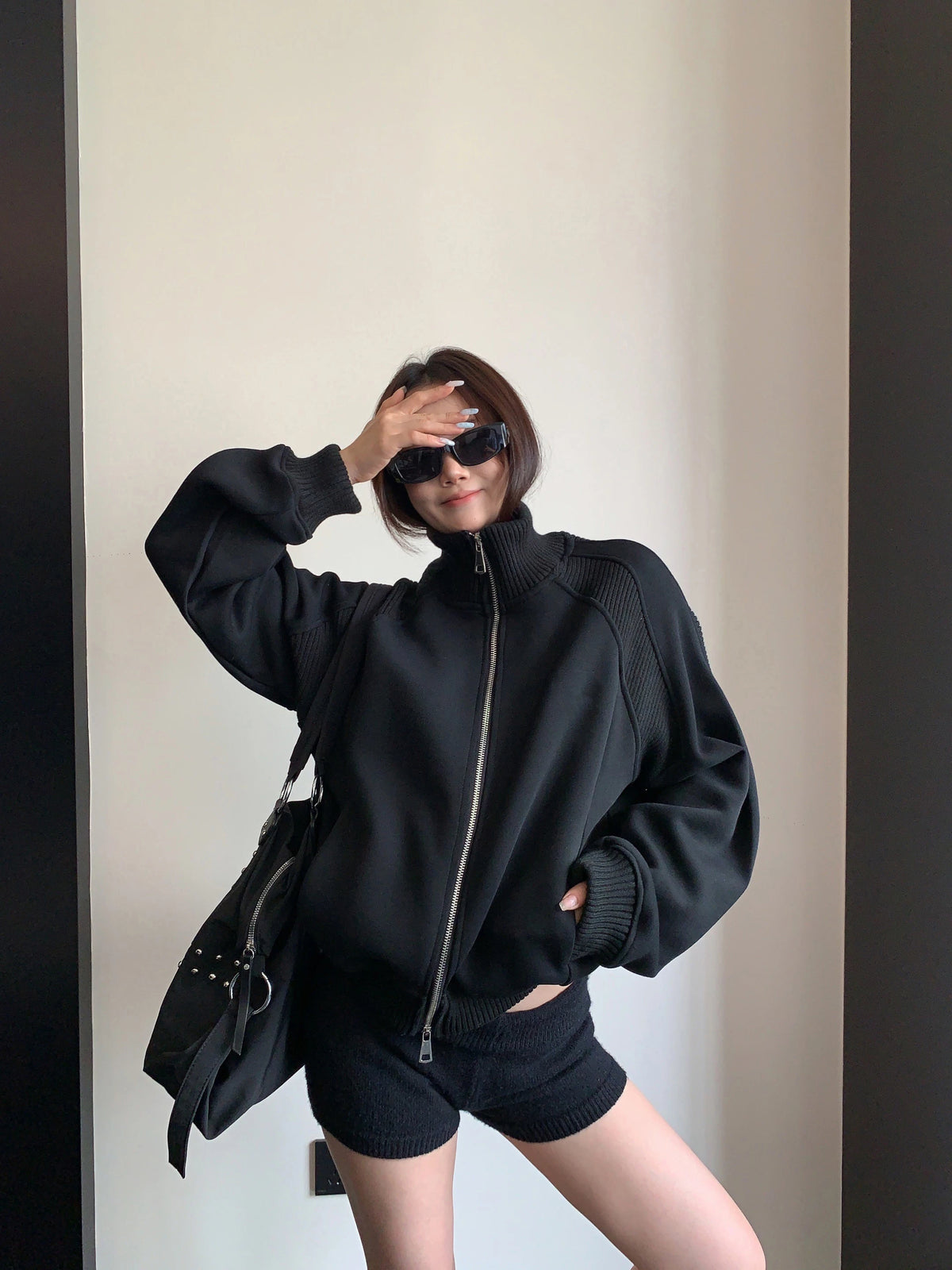 Rib-Knit Switch Zip-Up Blouson YLS1056