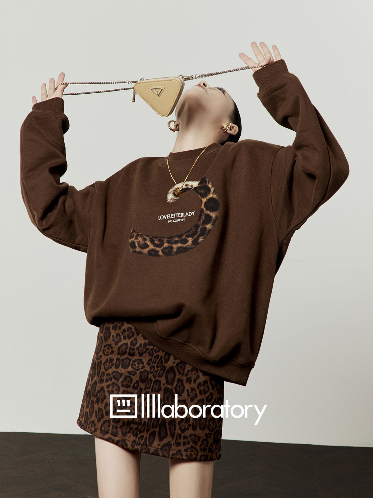 Tail Motif Sweatshirt / Leopard Print Mini Skirt LLA0621