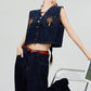 Palm Tree Embroidered Denim Vest / Wide Pants FER0303