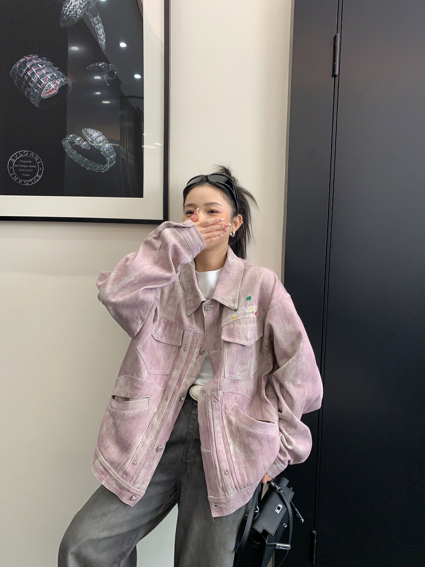 Back Logo Pink Denim Jacket YLS1026