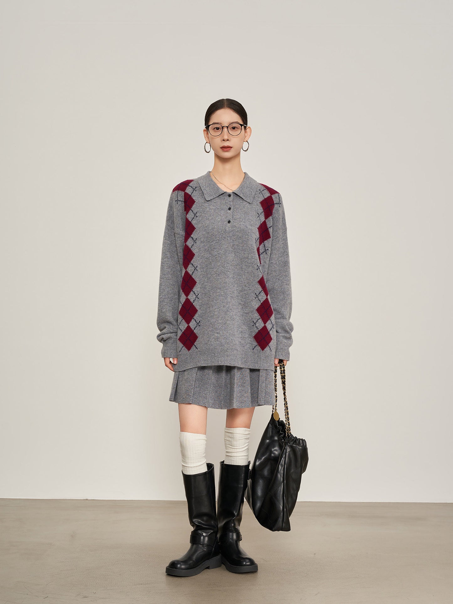 Argyle Knit Tops / Knit Mini Skirt SUY0028