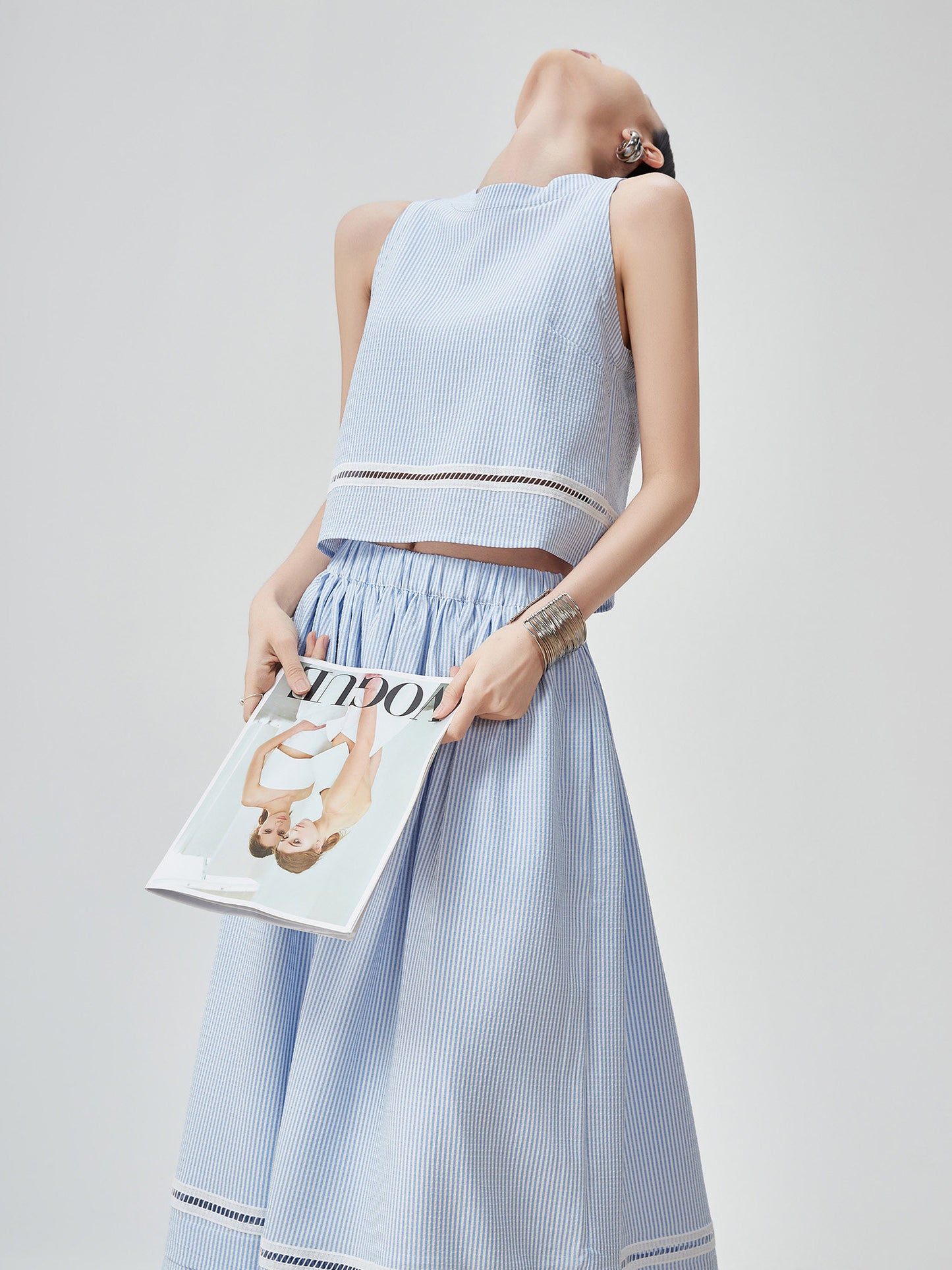 Striped Sleeveless Top / Wide Skirt FER0143