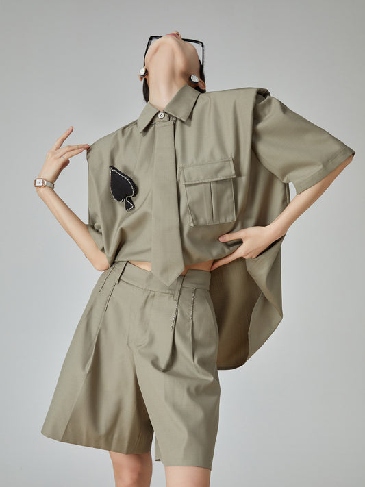 Spade Lace-Up Short-Sleeve Shirt / Shorts FER0088