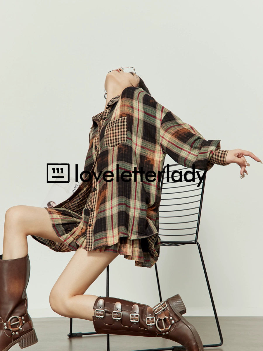 Orange Plaid Oversize Shirt / Skirt LLA0283