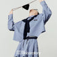 Blue Check Long Sleeve Shirt / Relaxed Mini Skirt LLA0513
