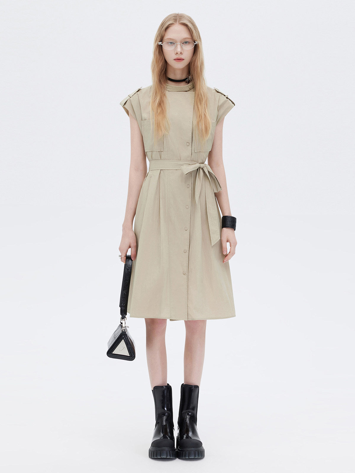 Flap Pocket French Sleeve Shirt Dress SHN0037