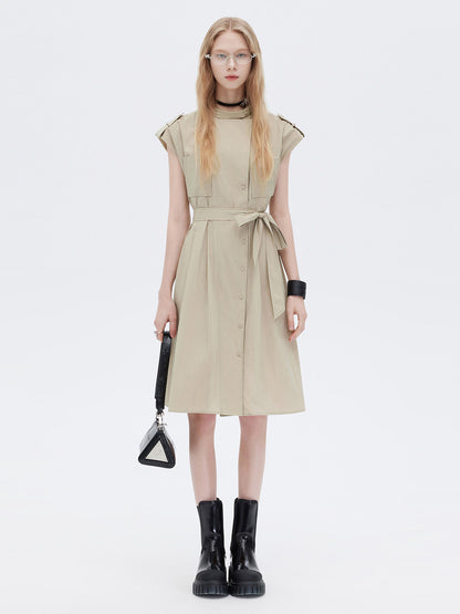 Flap Pocket French Sleeve Shirt Dress SHN0037
