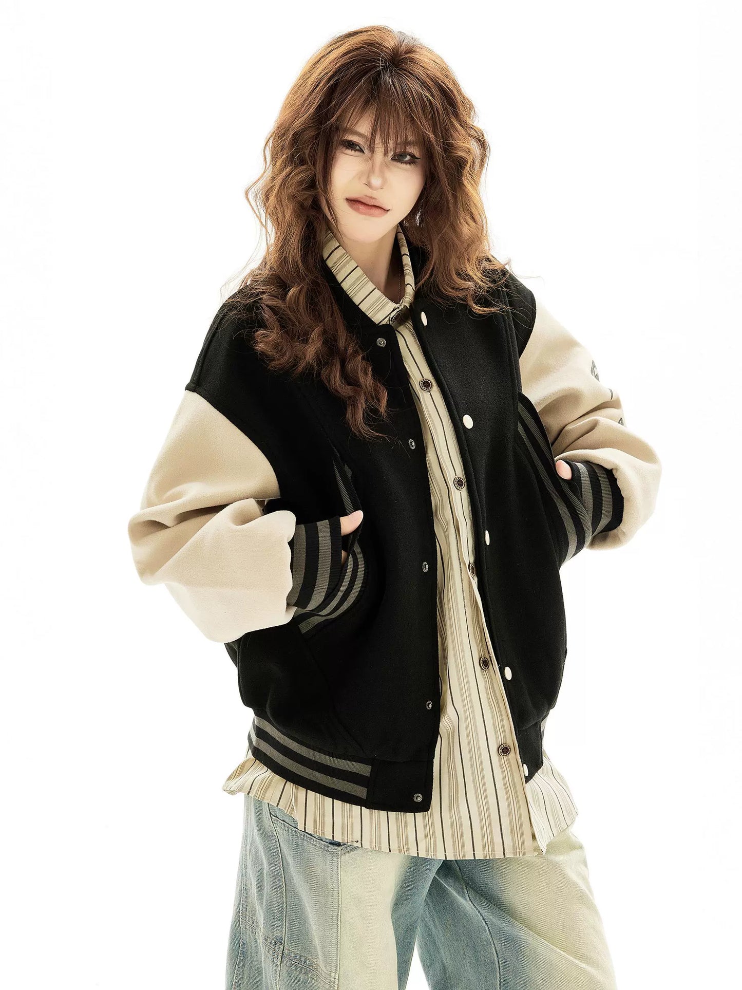 Retro Color Block Baseball Jacket HGX0041