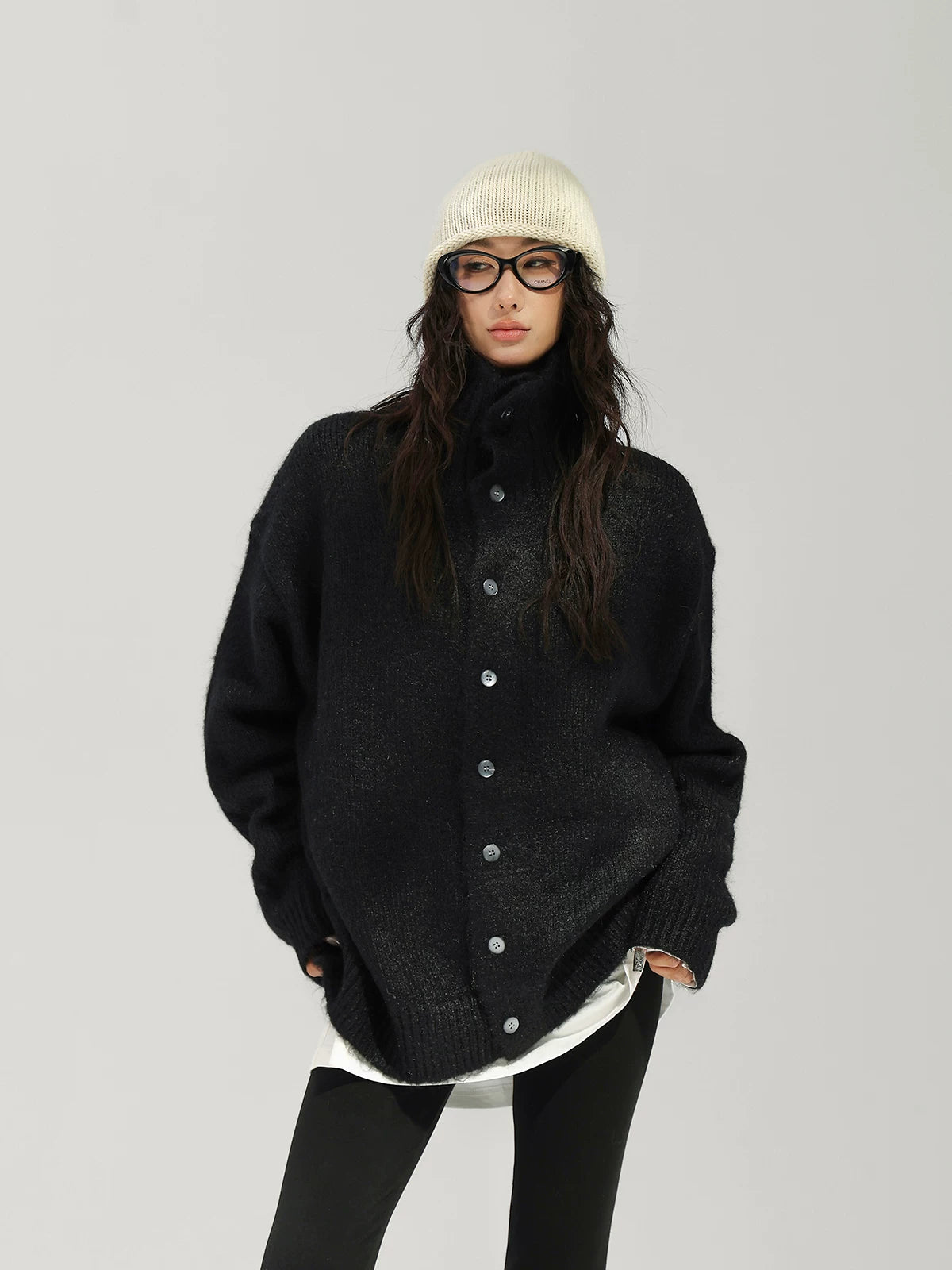 High Neck Button Knit Cardigan ACS0393