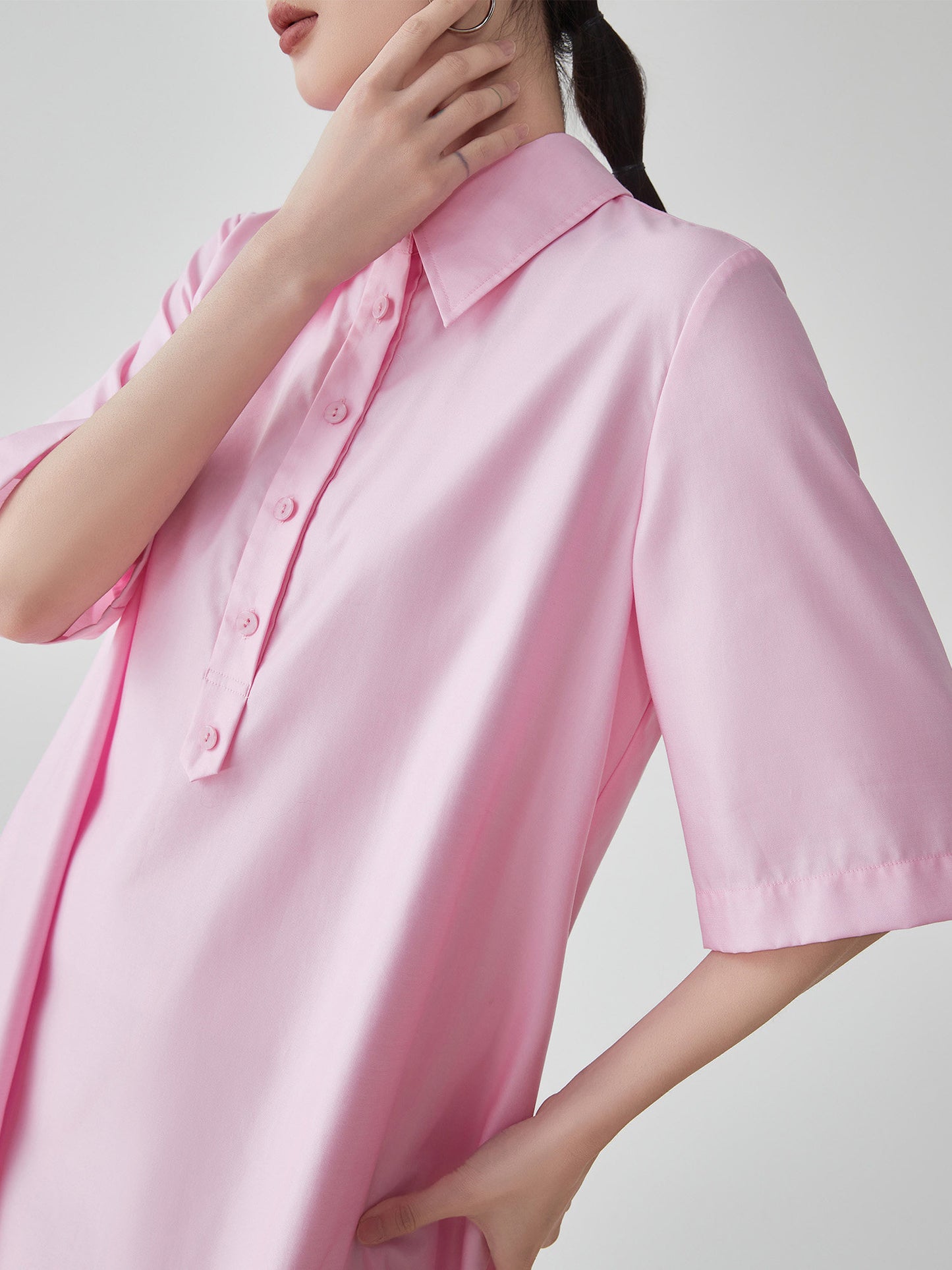 Pink Short-Sleeve Shirt Dress FER0175