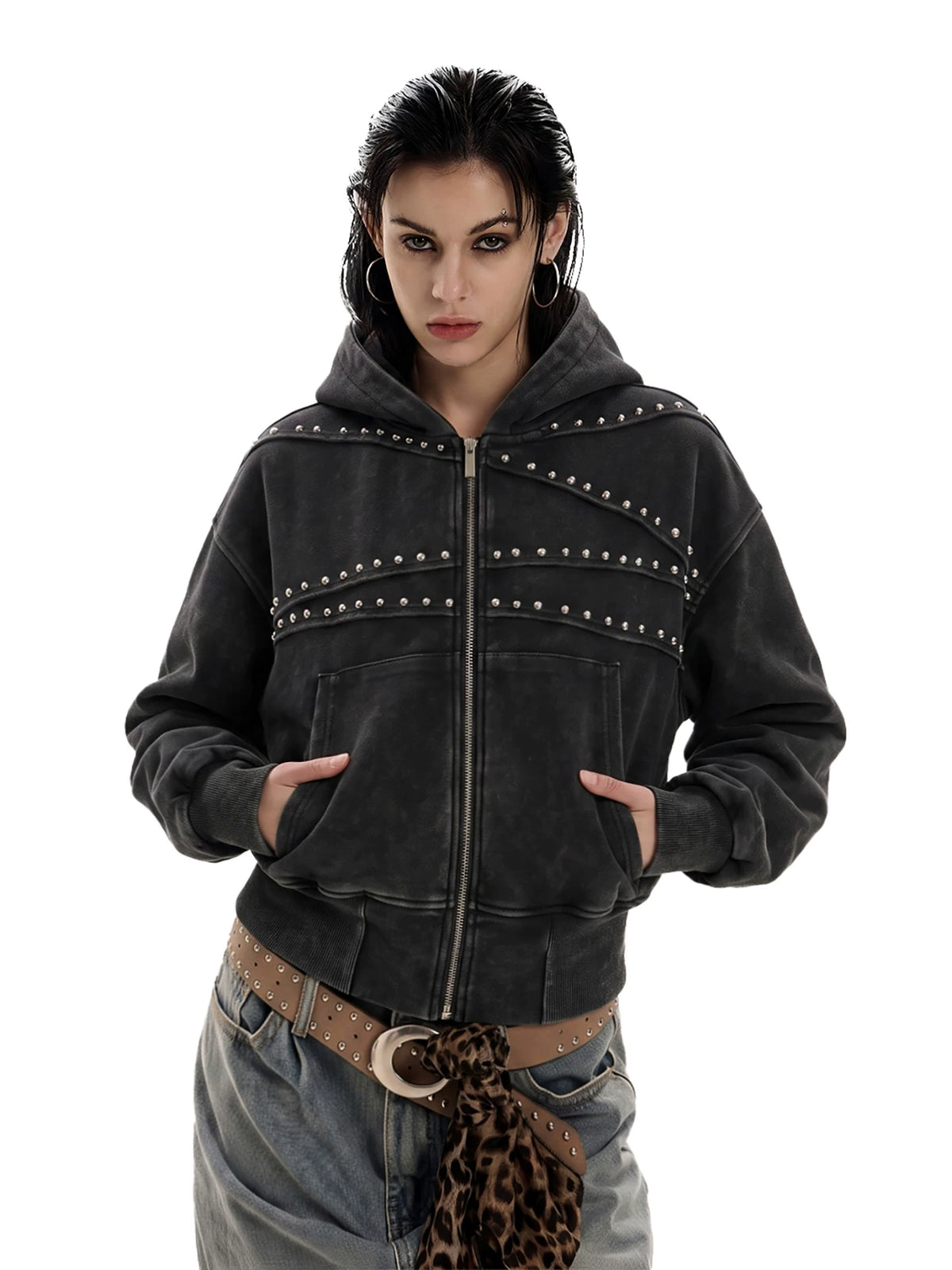 Studded Zip-Up Hoodie ZTS0031