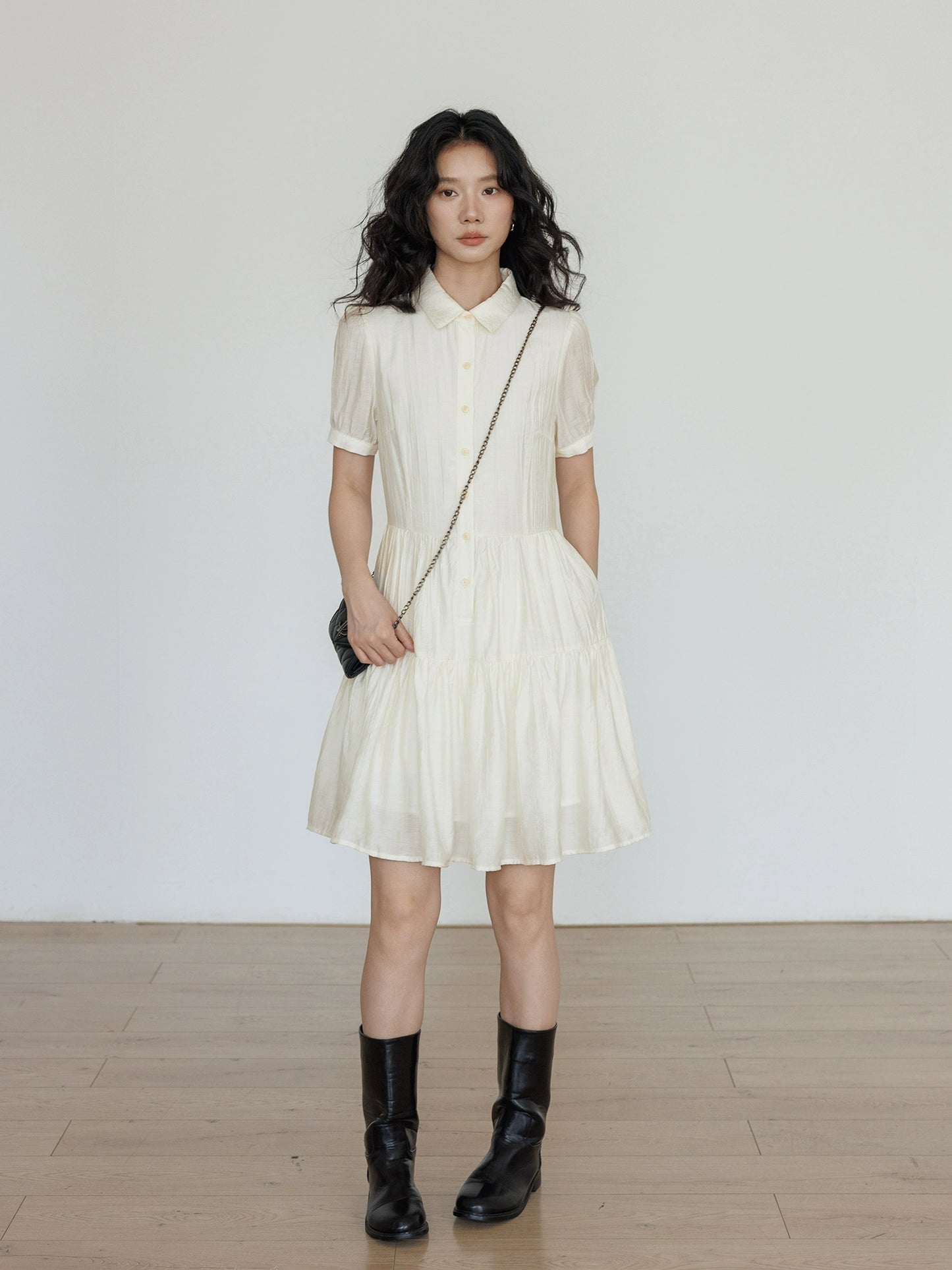 Plain Tiered Shirt Dress VAS0103