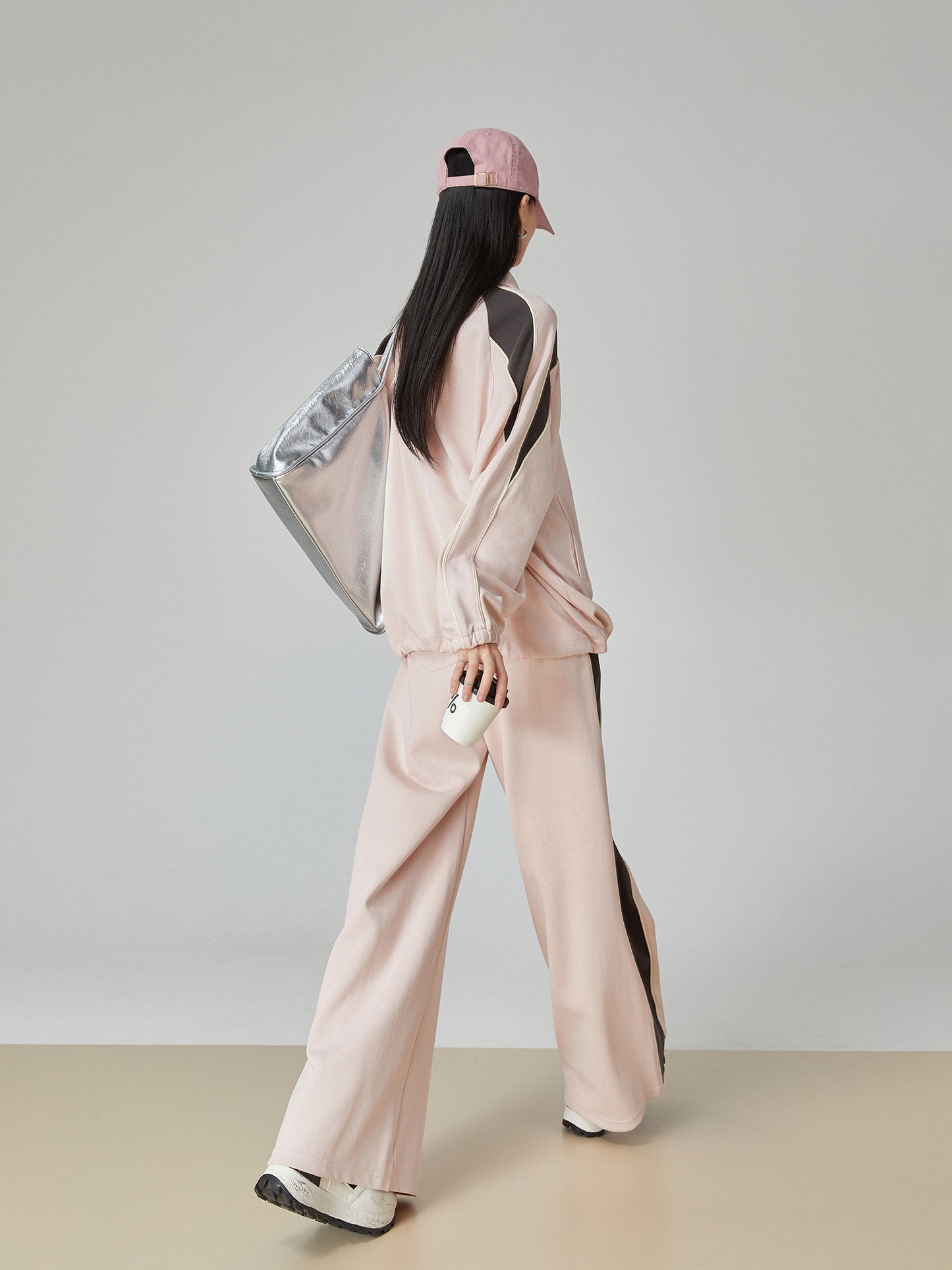 Pink Stand-Collar Sweatshirt / Loose Sweatpants FER0061