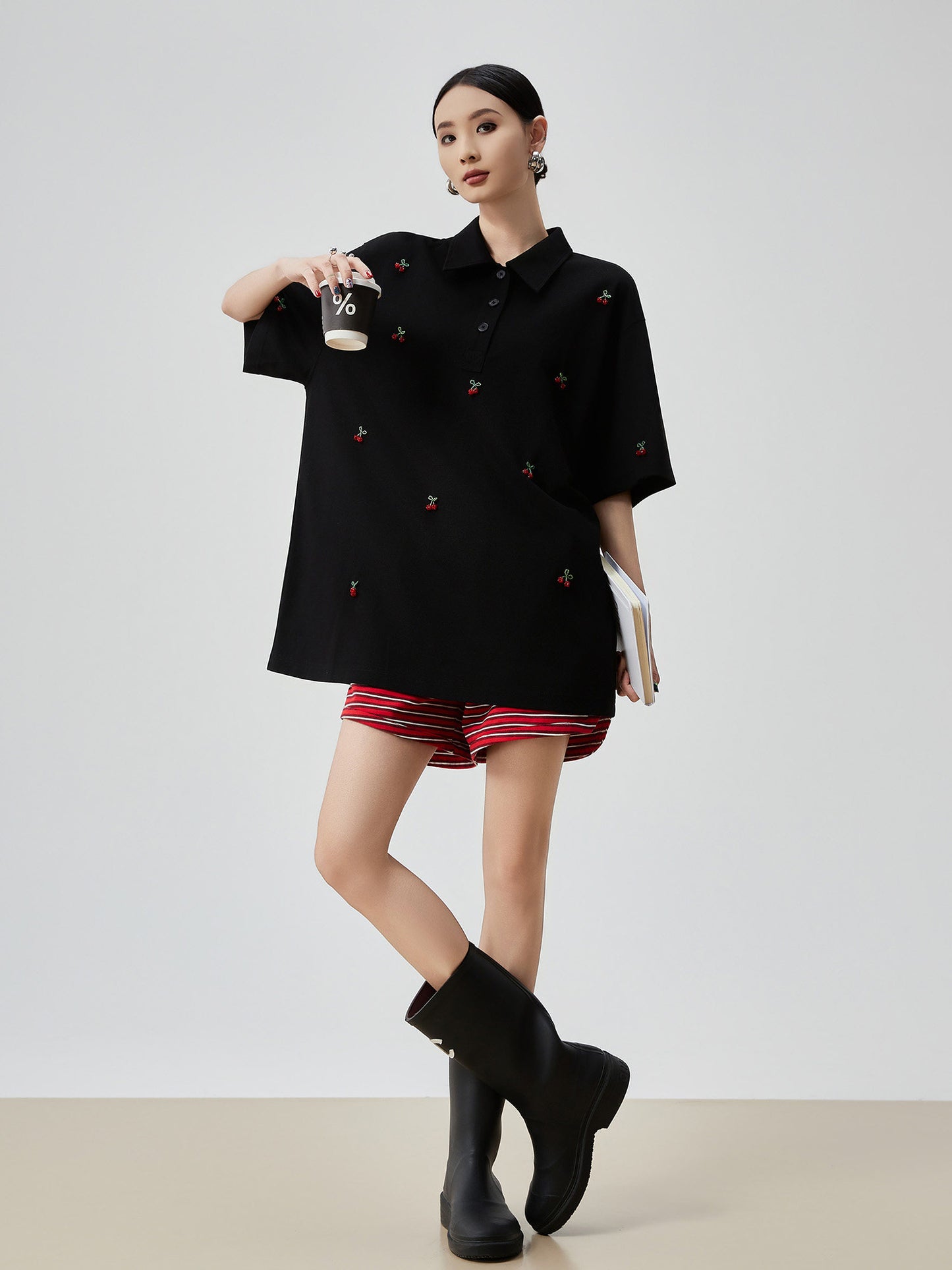 Cherry Embroidery Polo Knit Shirt FER0225