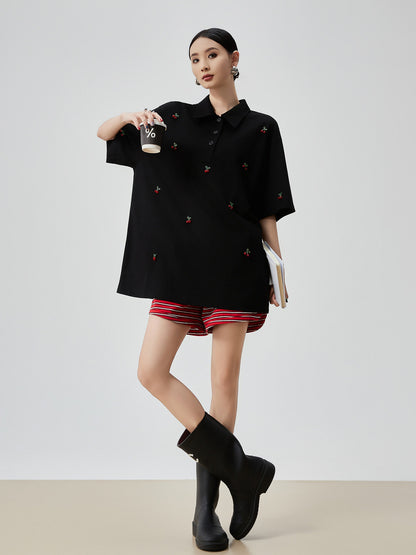 Cherry Embroidery Polo Knit Shirt FER0225
