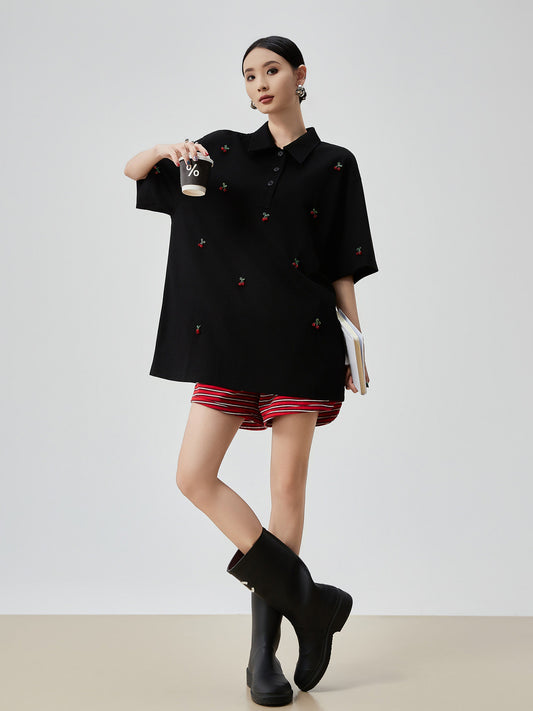 Cherry Embroidery Polo Knit Shirt FER0225