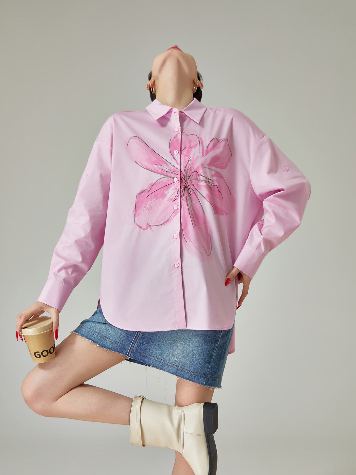 Flower Print Long-Sleeve Shirt FER0075