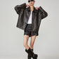 Cat Patch Embroidery Leather Jacket FER0062