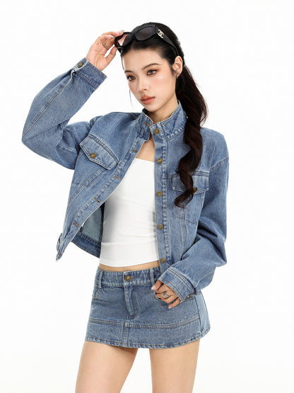 Stand Collar Denim Jacket BGS0049
