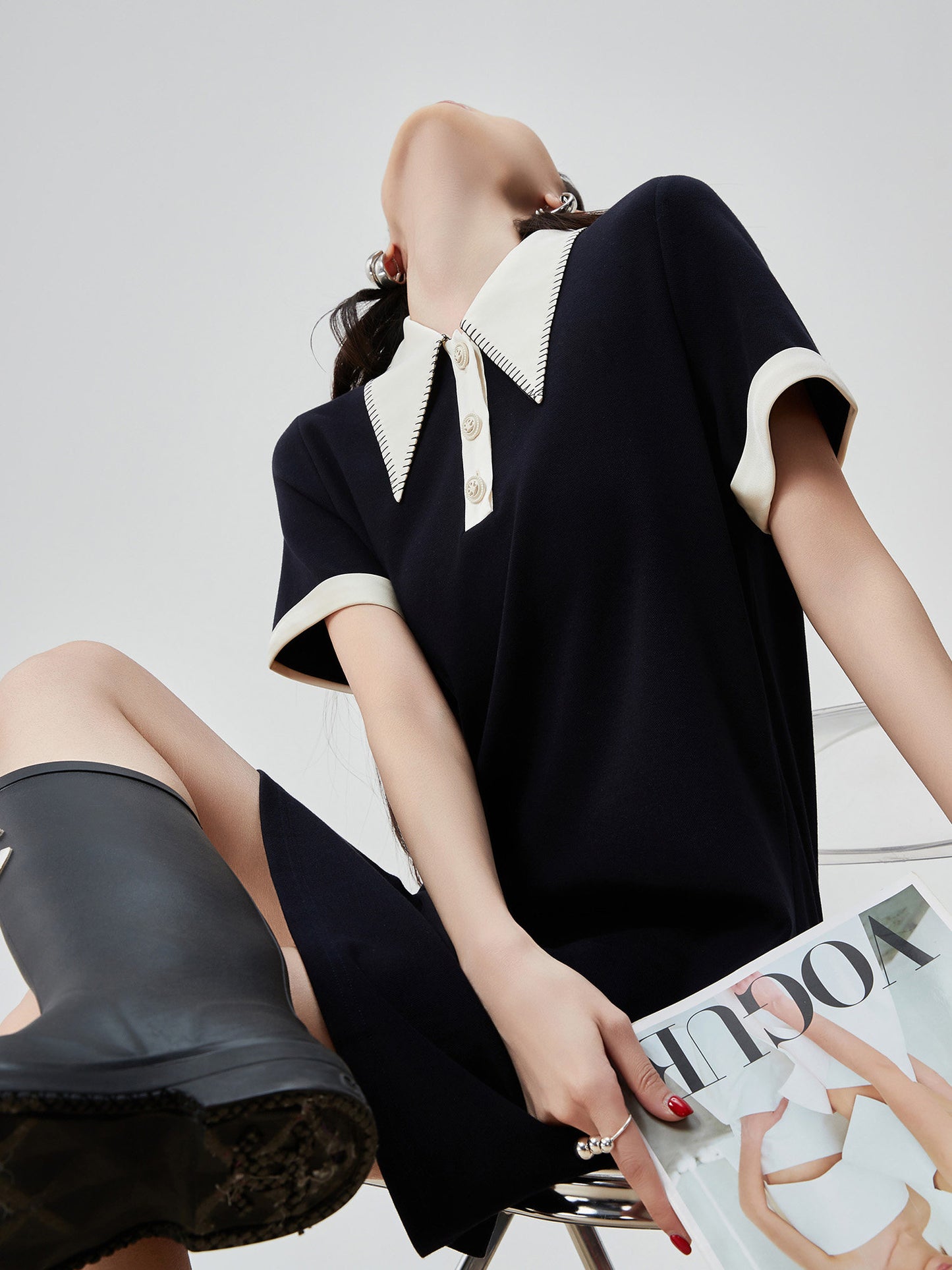 Color-Block Design Polo Dress FER0217