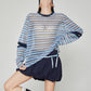 Striped Mesh Long-Sleeve T-Shirt FER0362