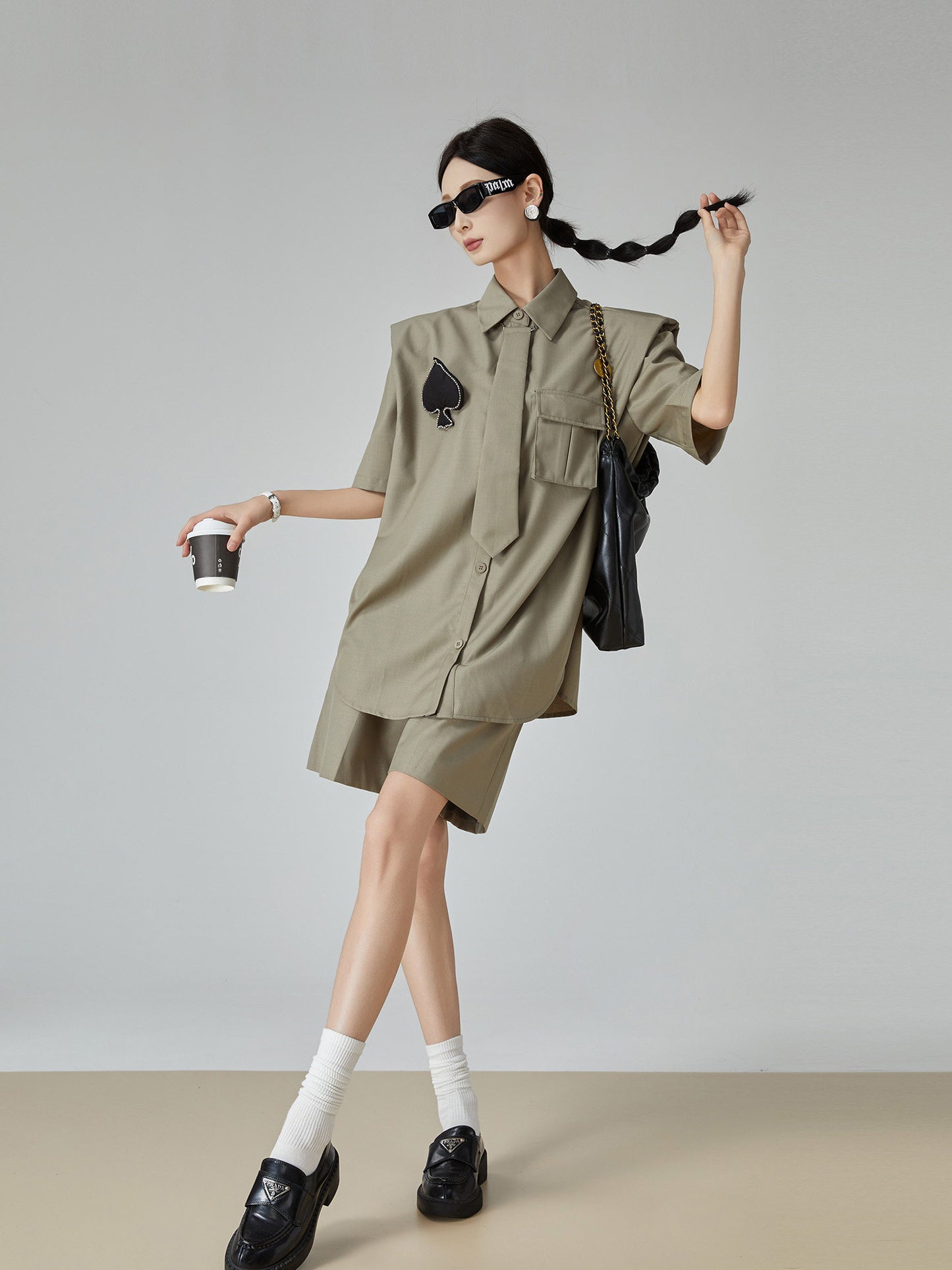 Spade Lace-Up Short-Sleeve Shirt / Shorts FER0088
