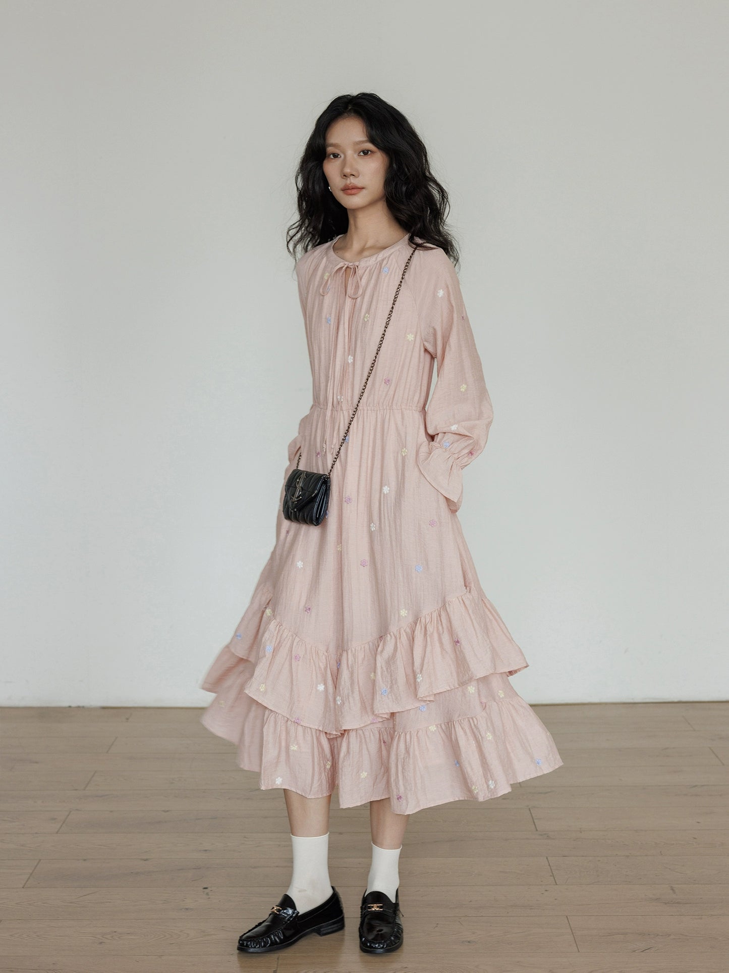 Small Floral Embroidery Long Dress VAS0156