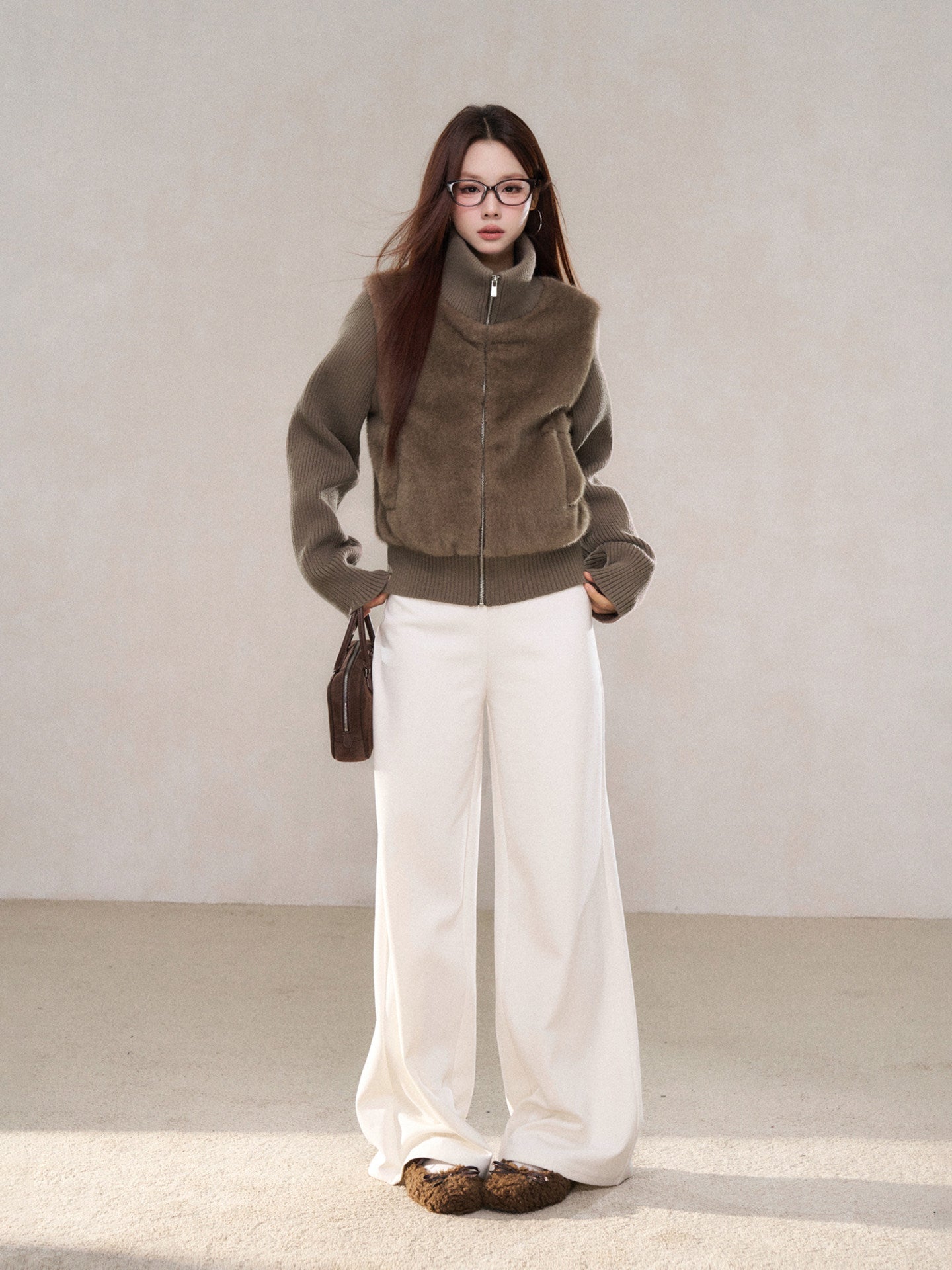 Stand Collar Fur Knit Jacket WDB0005