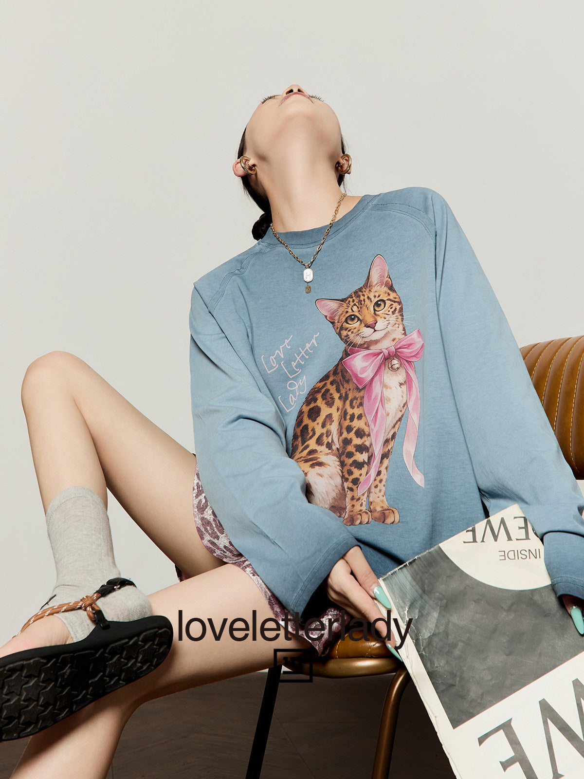 Leopard Print Oversized Sweatshirt / Leopard Mini Skirt LLA0666
