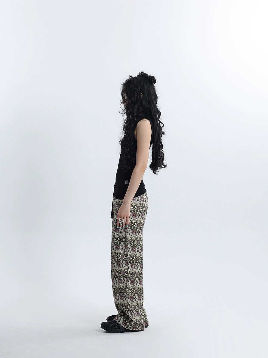 Khaki Green Pattern Chinese Pants FZK0077