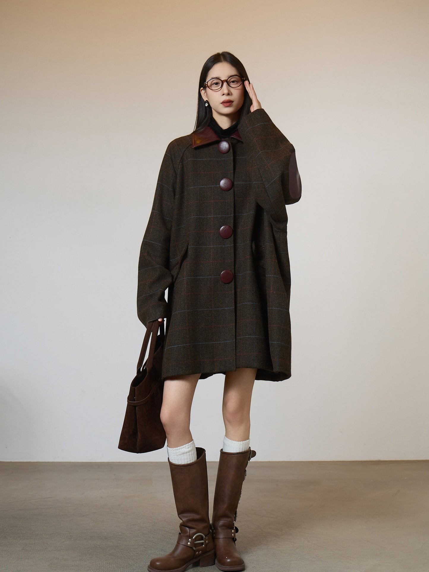 Patchwork Lapel Wool Coat  SUY0021