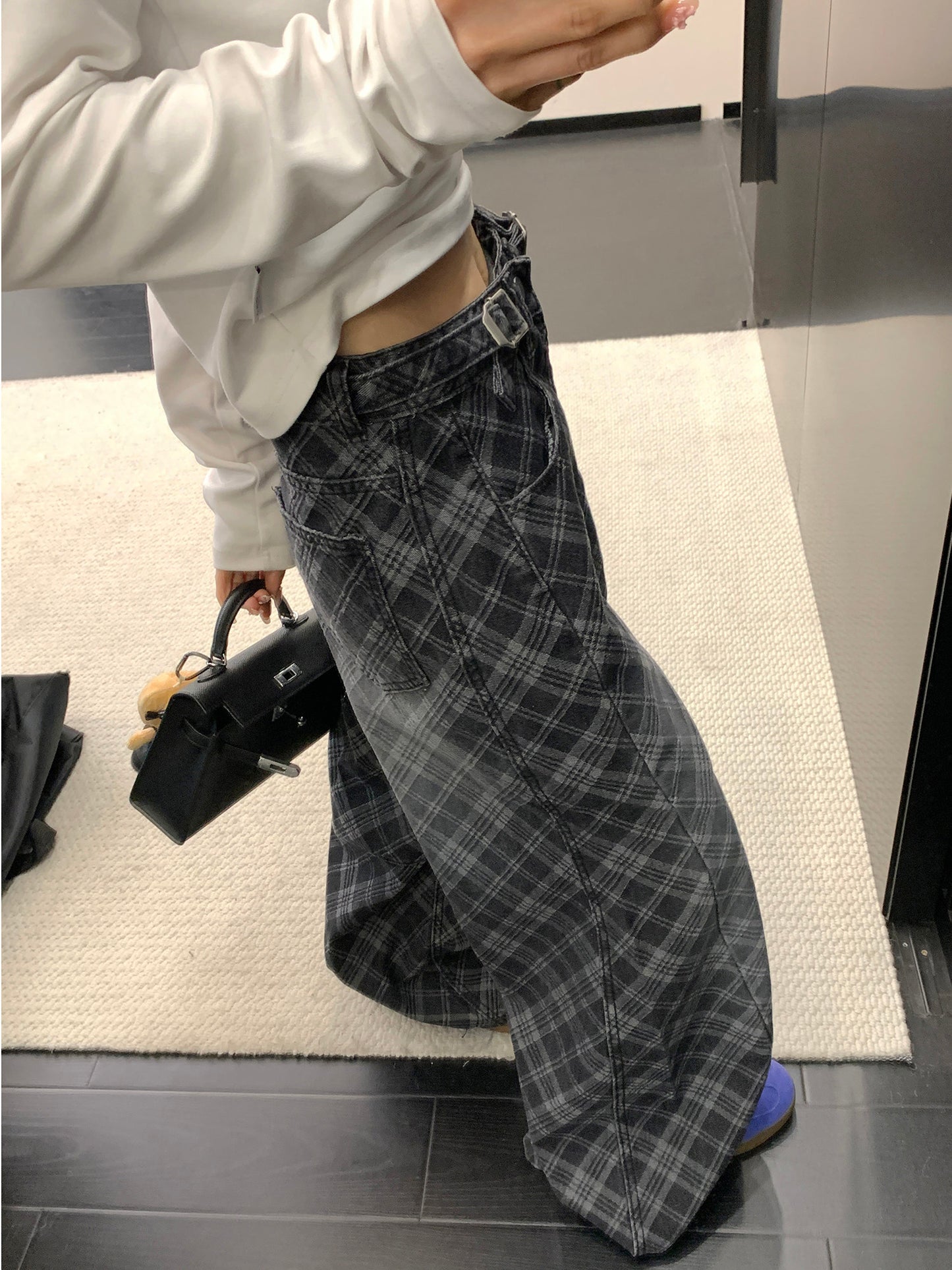 Plaid Wide-Leg Jeans YLS1019