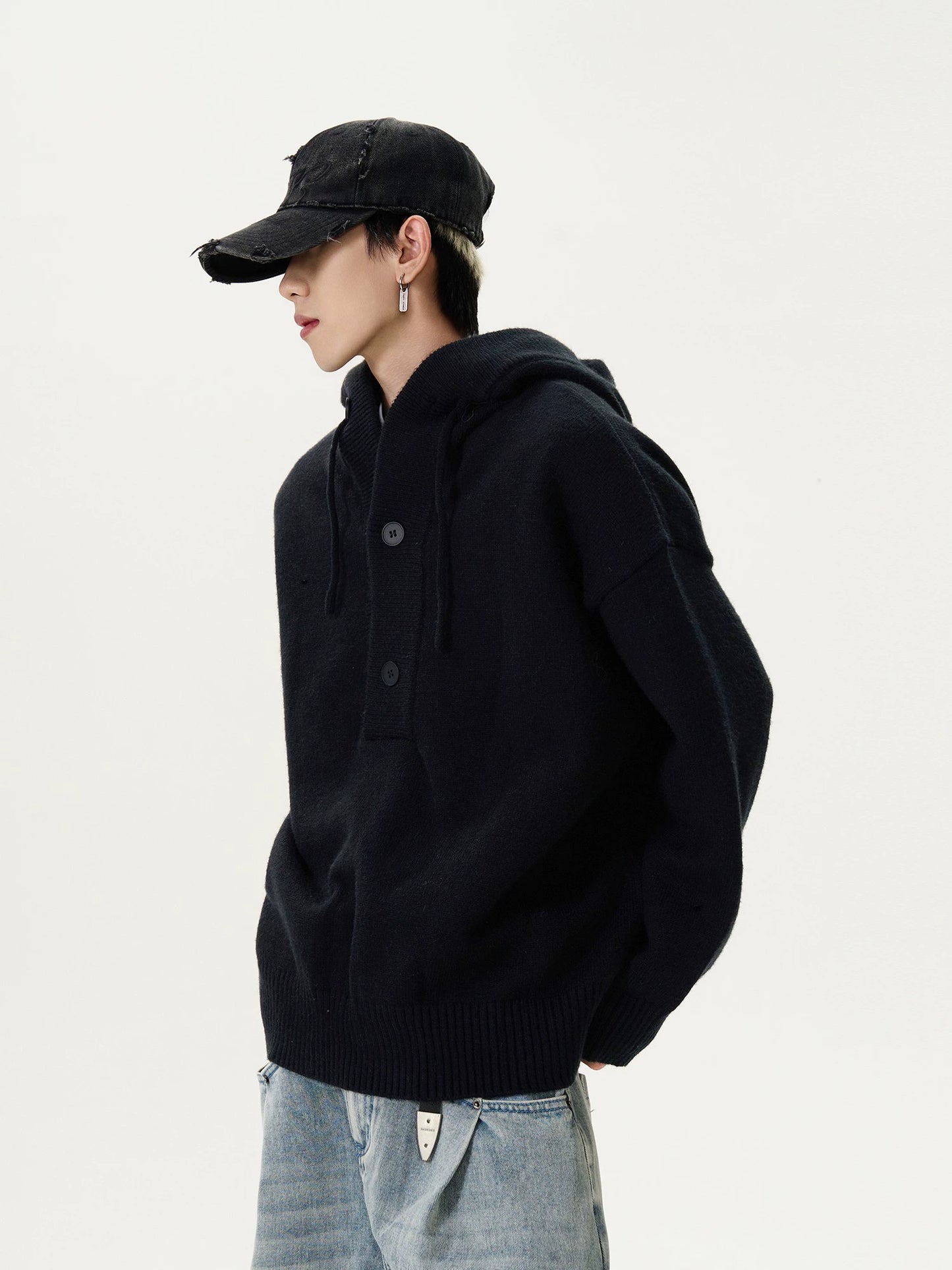 Half-Button Knit Hoodie MAD0015