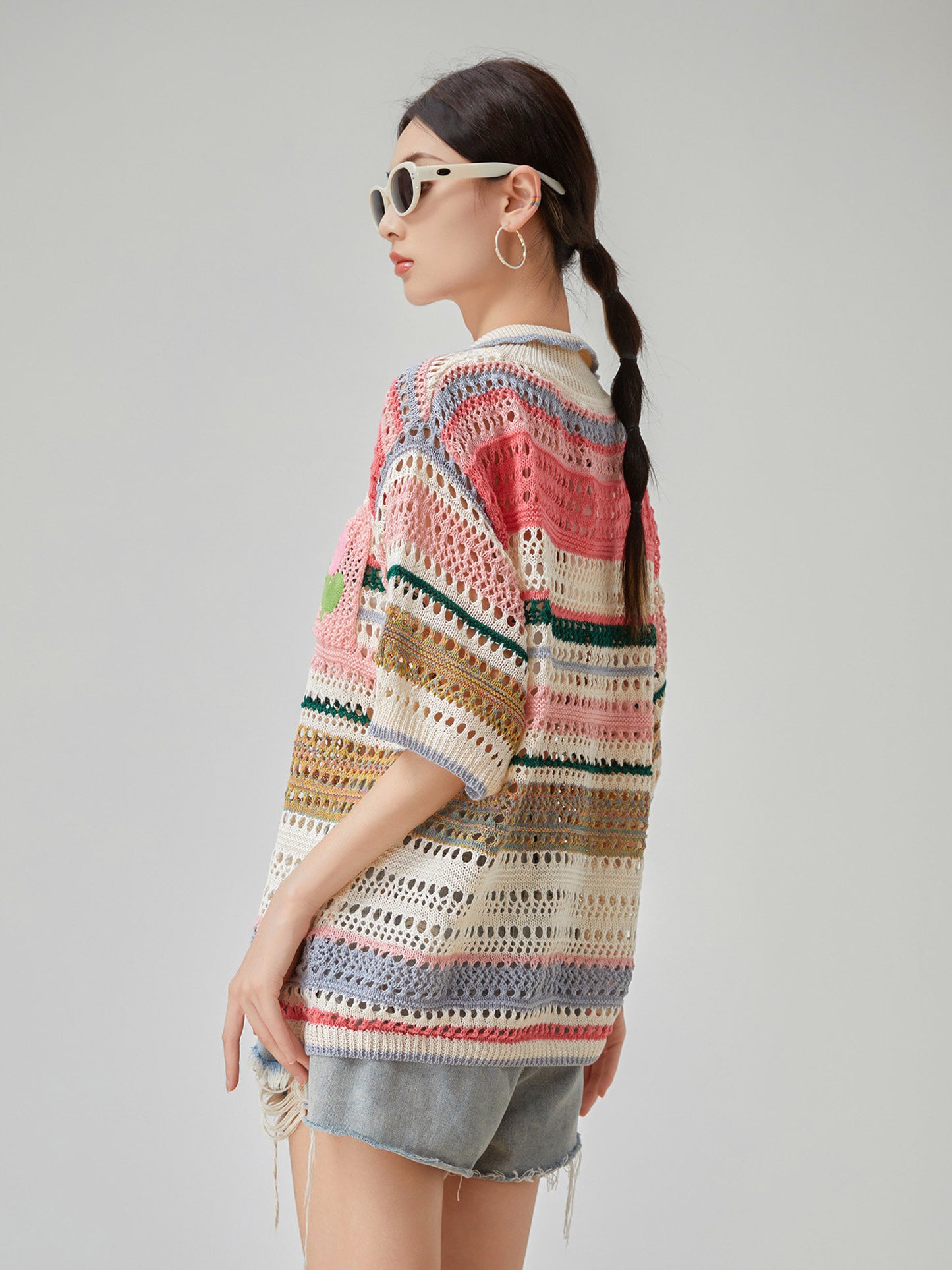 Multi-Border Openwork Polo Knit FER0224