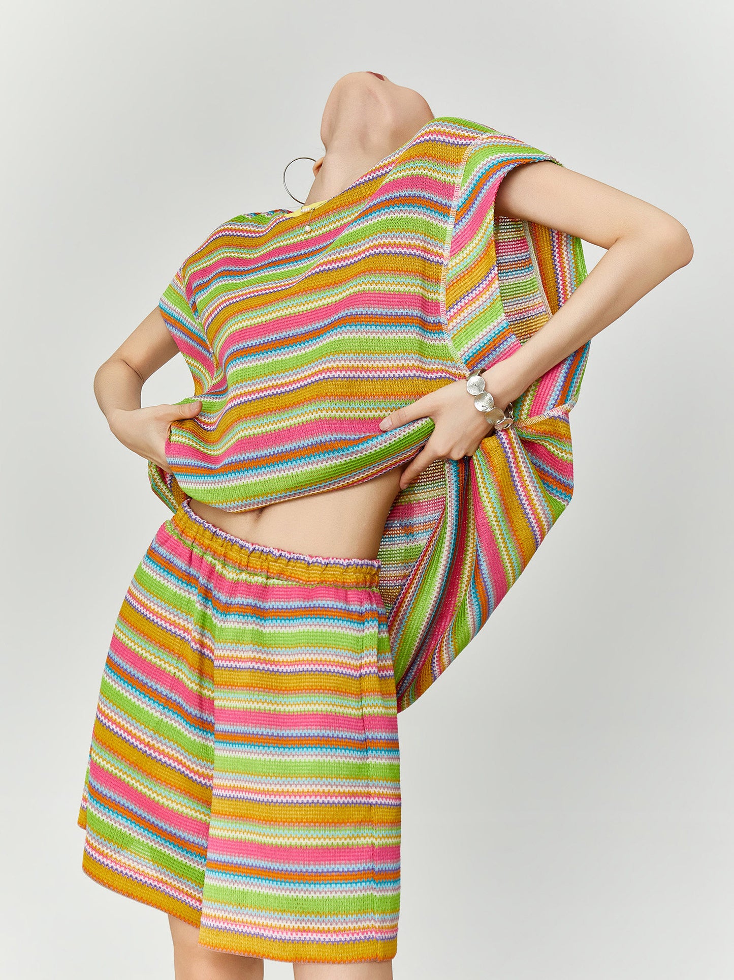 Multicolor Striped Sleeveless Top / Shorts FER0353