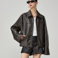 Cat Patch Embroidery Leather Jacket FER0062