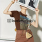 Two Color Graphic T-Shirt / Thick Belt Mini Skirt LLA0222