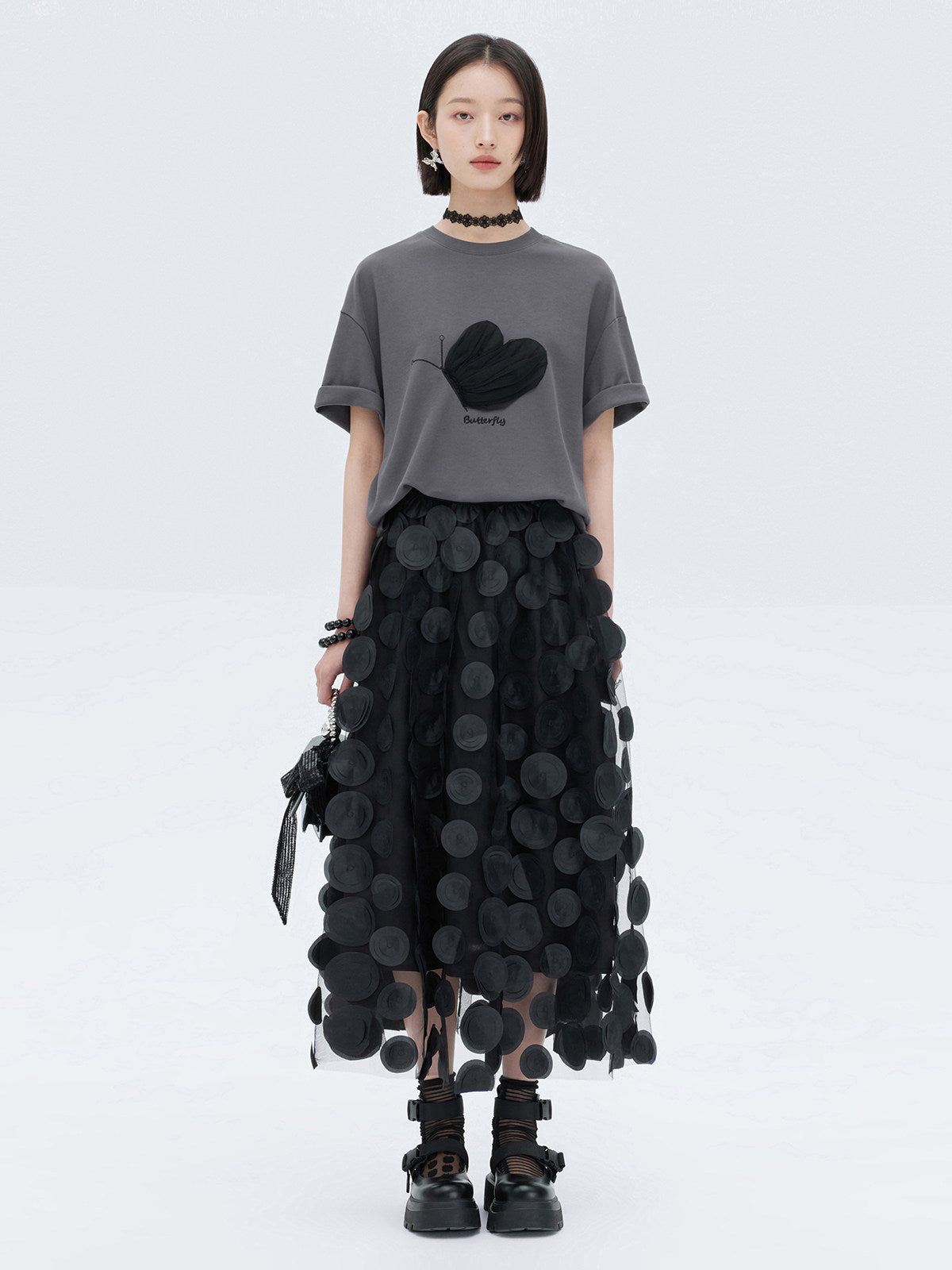 Butterfly Embroidery Short Sleeve T-Shirt SHN0012