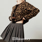 Leopard Round Neck Knit Cardigan / Pleated Skirt LLA0536