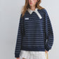 Button Lace Collar Striped Top ASG0085