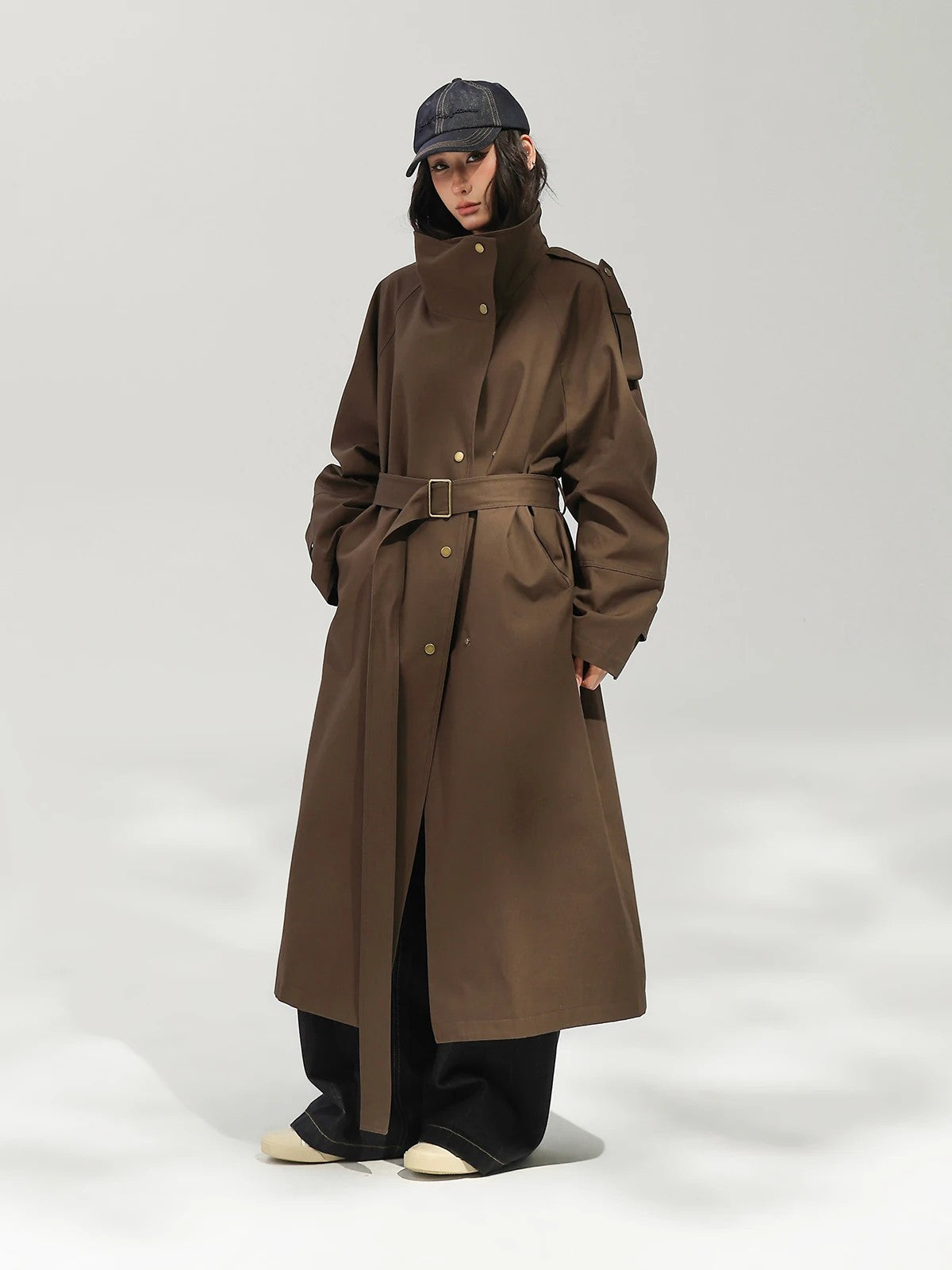 Oversized Stand Collar Long Trench Coat ACS0381