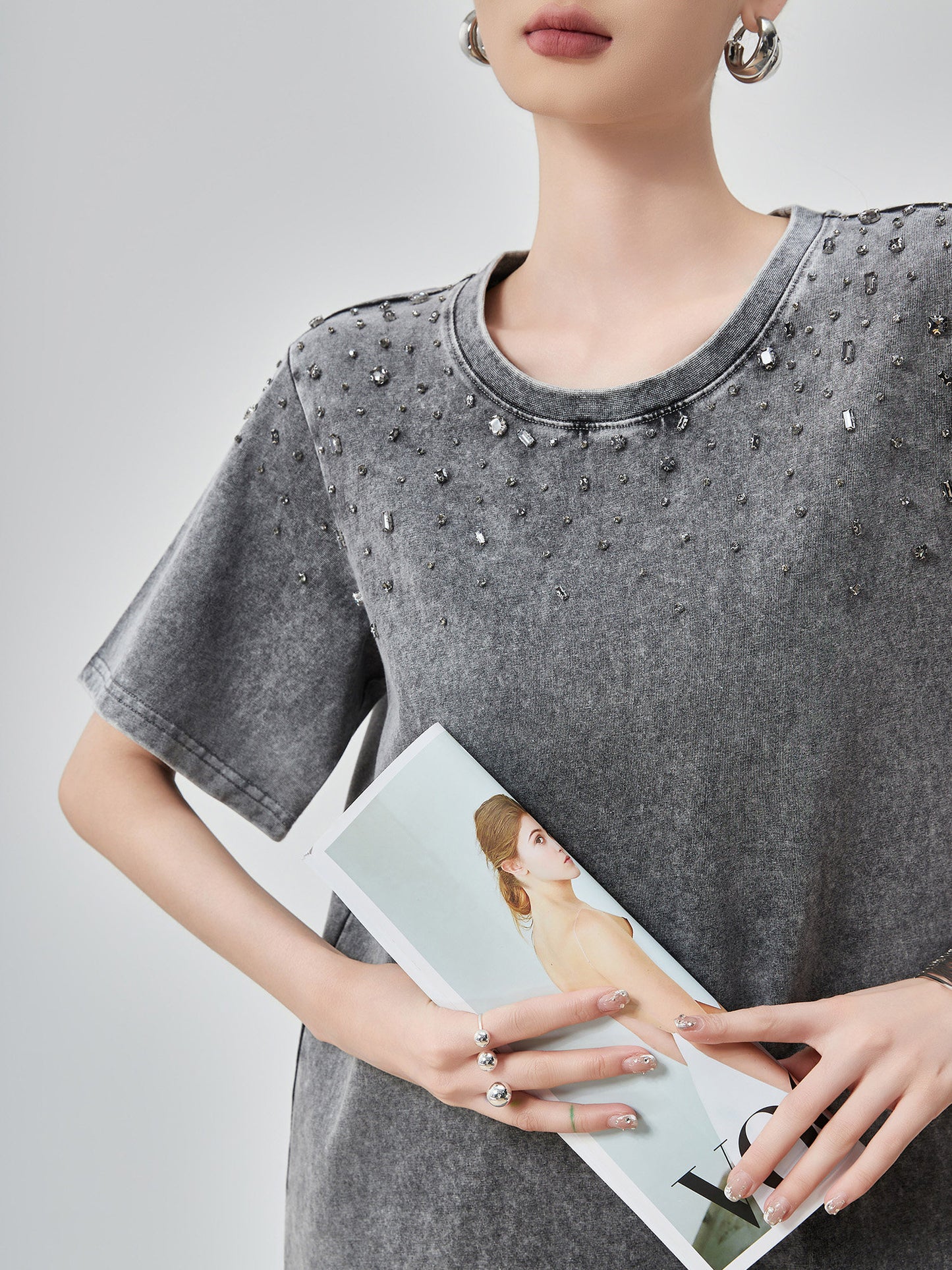 Chemical Wash Studs T-Shirt Dress FER0197