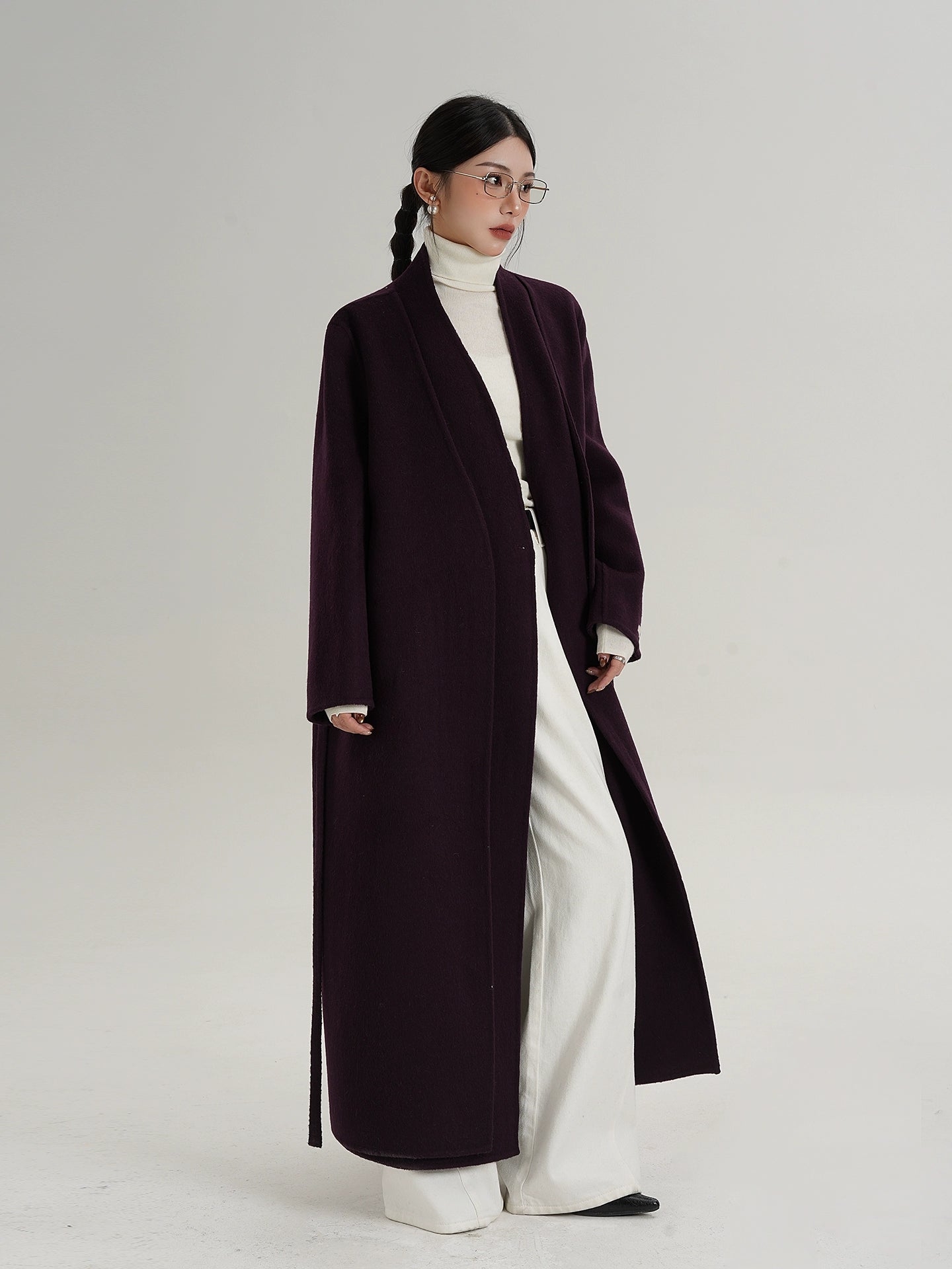 V-Neck Wool Long Coat SRS0387